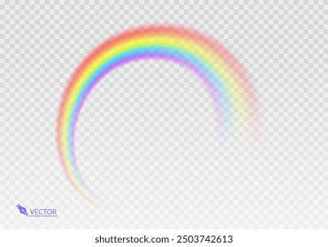 Rainbow Shape arch realistic isolated on transparent background. Colorful light and bright design element. Symbol of rain, sky, clear, nature. Graphic object Vector format