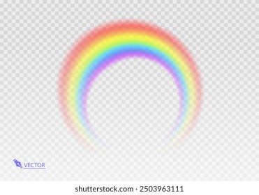 Rainbow Shape arch realistic isolated on transparent background. Colorful light and bright design element. Symbol of rain, sky, clear, nature. Realistic Vector illustration