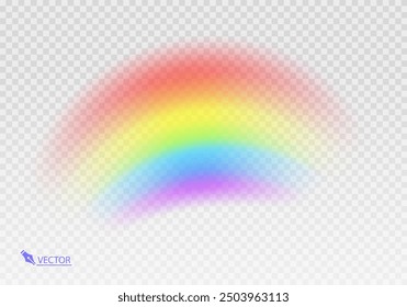Rainbow Shape arch realistic isolated on transparent background. Colorful light and bright design element. Symbol of rain, sky, clear, nature. Realistic Vector illustration