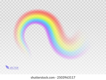 Rainbow Shape arch realistic isolated on transparent background. Colorful light and bright design element. Symbol of rain, sky, clear, nature. Realistic Vector illustration
