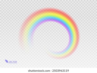 Rainbow Shape arch realistic isolated on transparent background. Colorful light and bright design element. Symbol of rain, sky, clear, nature. Realistic Vector illustration