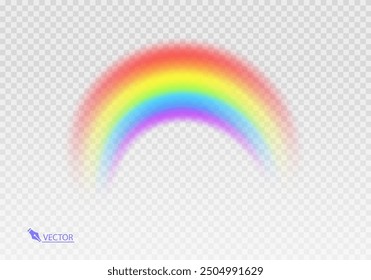 Rainbow Shape arch realistic isolated on transparent background. Colorful light and bright design element. Symbol of rain, sky, clear, nature. Vector illustration