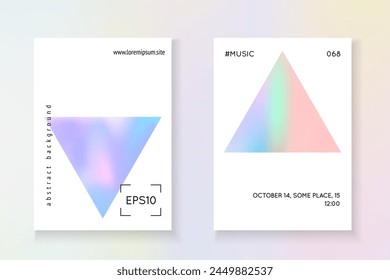 Regenbogenform. Geometrie-Hintergrund. Hologramm-Poster. Bunte Retro-Illustration. Memphis-Vektorgrafik. Pastellfarbener Banner. Blaues irisierendes Papier. Rosa Regenbogenform