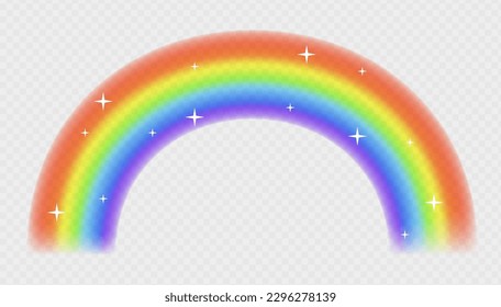 El arco iris forma un vector realista. Estrellas brillantes con efecto brillante. Ilustración vectorial. Efecto arcoiris para tu diseño y negocio.