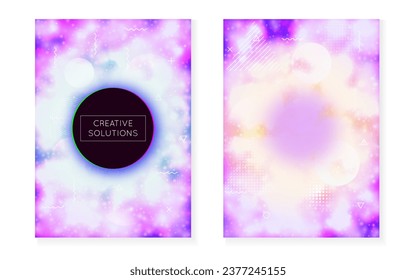 Rainbow Shape. Space Pearlescent Composition. Violet Retro Background. Abstract Pattern. Liquid Presentation. Summer Dots. Trendy Flyer. Round Vector. Purple Rainbow Shape