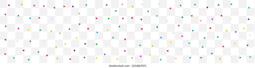Rainbow Shapes Celebrate Vector Transparent Panoramic Background. Flying Elements Illustration. Invitation Triangle Backdrop. Color Confetti Abstract Card.