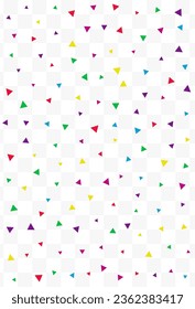 Rainbow Shapes Effect Vector Transparent Background. Festive Triangle Backdrop. Top Elements Texture. Falling Geometric Celebrate Banner.