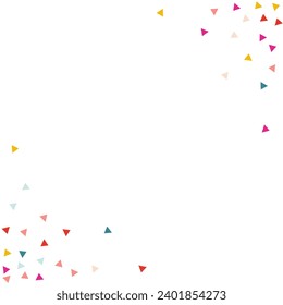 Rainbow Shapes Effect Vector White Background. Carnival Confetti Pattern. Abstract Geometric Card. Happy Triangle Decoration Postcard.