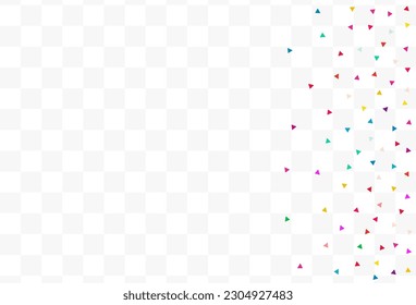 Rainbow Shapes Festive Vector Transparent Background. Christmas Triangle Texture. Carnaval Elements Wallpaper. Color Geometric Decoration Design.