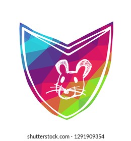 Rainbow Shield with Animal Rat. Flat Line Icon, Sign, Symbol Isolated Background. Graphic Design Abstract Art, Elements, Vector Illustration EPS 10.