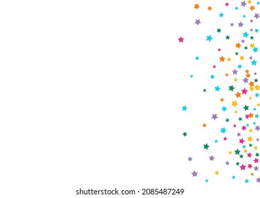 Rainbow Shimmer Vector White Background Glow Design. Multicolored Light Confetti Wallpaper. Sky  Template. Bright Twinkle Shine Border.