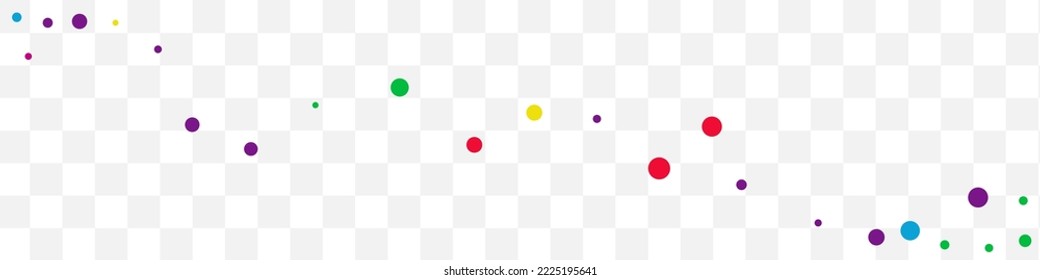 Rainbow Shine Carnival Vector Transparent Panoramic Background. Carnaval Round Banner. Top Splash Texture. Falling Dot Decoration Postcard.