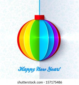Rainbow shining colorful Christmas ball light greeting card