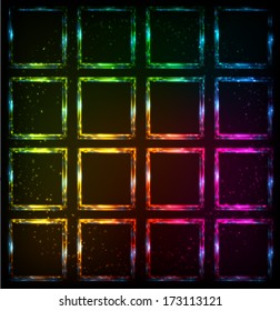Rainbow shining neon squares abstract vector background