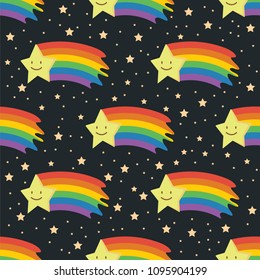 Rainbow Shooting Star Seamless Pattern Bacground