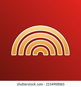 Rainbow sign. Golden gradient Icon with contours on redish Background. Illustration.