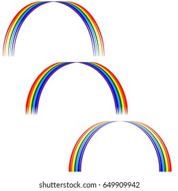 Rainbow sign set. Colorful arc symbol. Multicolor icon isolated on white background. Spectrum flat mark. Spring or summer love concept. Modern art scoreboard. Stock vector illustration