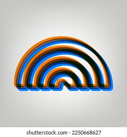 Rainbow sign. Stroked Icon in orange, azure and old lavender Colors at gray Background. Illustration.