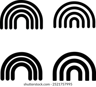 Rainbow silhouette black color icon set on white background 
