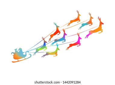 Rainbow silhouette of Santa Claus. Merry Christmas. Vector
