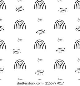 Rainbow. Simple seamless pattern with rainbow and doodles