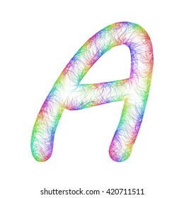 Rainbow sketch font design from colorful curved lines - letter A
