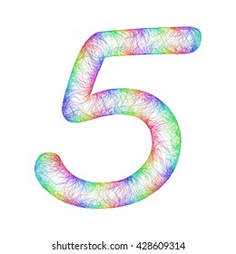 Rainbow sketch font design from colorful curved lines - number 5