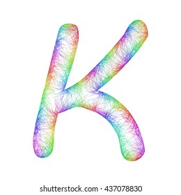Rainbow sketch font design from colorful curved lines - letter K