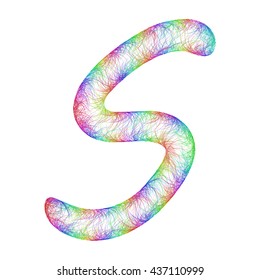 Rainbow sketch font design from colorful curved lines - letter S