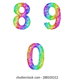 Rainbow sketch font design set - numbers 8, 9, 0