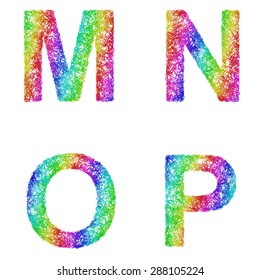 Rainbow sketch font design set - letters M, N, O, P