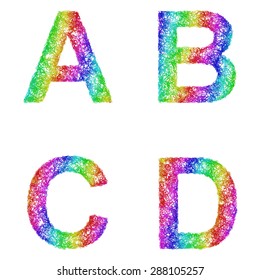 Rainbow sketch font design set - letters A, B, C, D