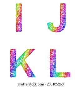 Rainbow sketch font design set - letters I, J, K, L