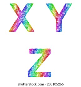 Rainbow sketch font design set - letters X, Y, Z