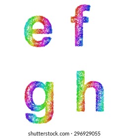 Rainbow sketch font design set - lowercase letters e, f, g, h