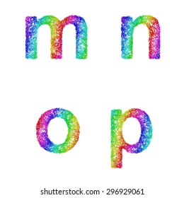 Rainbow sketch font design set - lowercase letters m, n, o, p