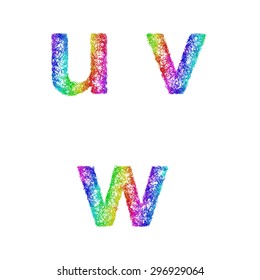 Rainbow sketch font design set - lowercase letters u, v, w