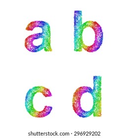 Rainbow sketch font design set - lowercase letters a, b, c, d