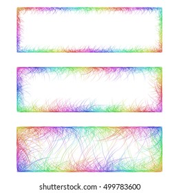 Rainbow sketch line art banner frame design set