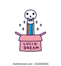 Rainbow skull out of the box, illustration for t-shirt, sticker, or apparel merchandise. With doodle, retro, and cartoon style.
