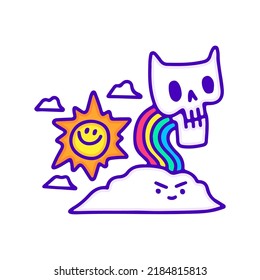 Rainbow skull and sun, illustration for t-shirt, sticker, or apparel merchandise. With modern pop and retro style.