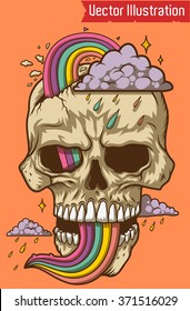  Rainbow skull vector illustration for t-shirt.