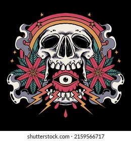 rainbow skull vector print illustration