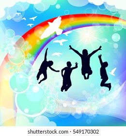 Rainbow in the sky beautiful background. Vector