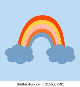Rainbow in the sky with cloud. Retro colors.