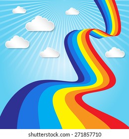 Rainbow and sky with clouds background vector