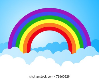 rainbow sky with clouds cartoon background