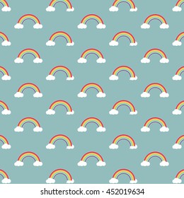 Rainbow sky and clouds illustration background pattern in vector