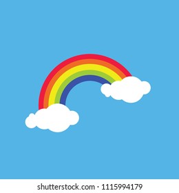 Rainbow in the sky with clouds vector icon colourful rainbow blue green yellow orange red eps10