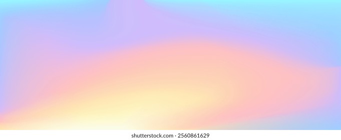 Rainbow sky gradient background. Vector abstract pastel color sunset of sunrise purple sky backdop. Ombre hologram mirror texture banner. Multicolor nacre blurred holograph texture bg. Soft ombre glow